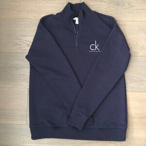 Calvin Klein Jeans 1/4 Zip Hi Collar Sweatshirt Top Navy w Blue Wht Logo Sz L